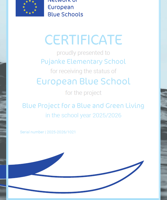 Certifikat “European Blue School” OŠ Pujanki